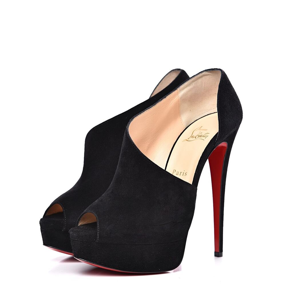Christian Louboutin NIB Verita 150 Black Suede Peep Toe Platform Heels Pumps 40